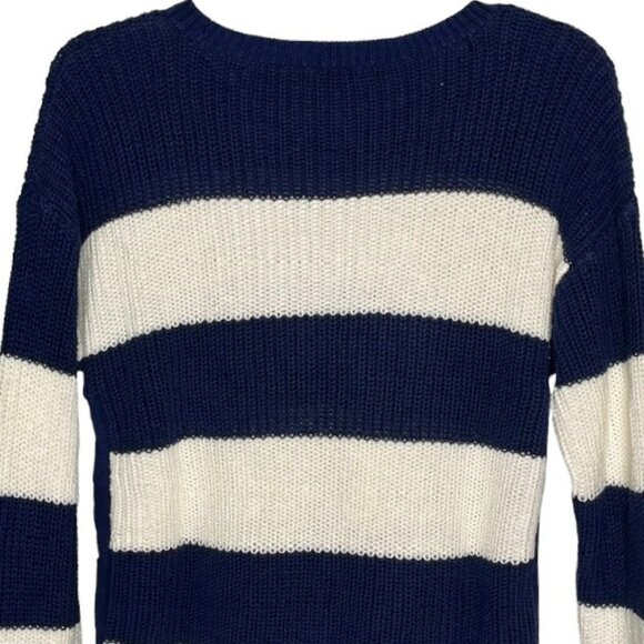 Talbots 100% Cotton Striped Sweater, Side Tie Detail - Navy/Ivory - M - Picture 5 of 8